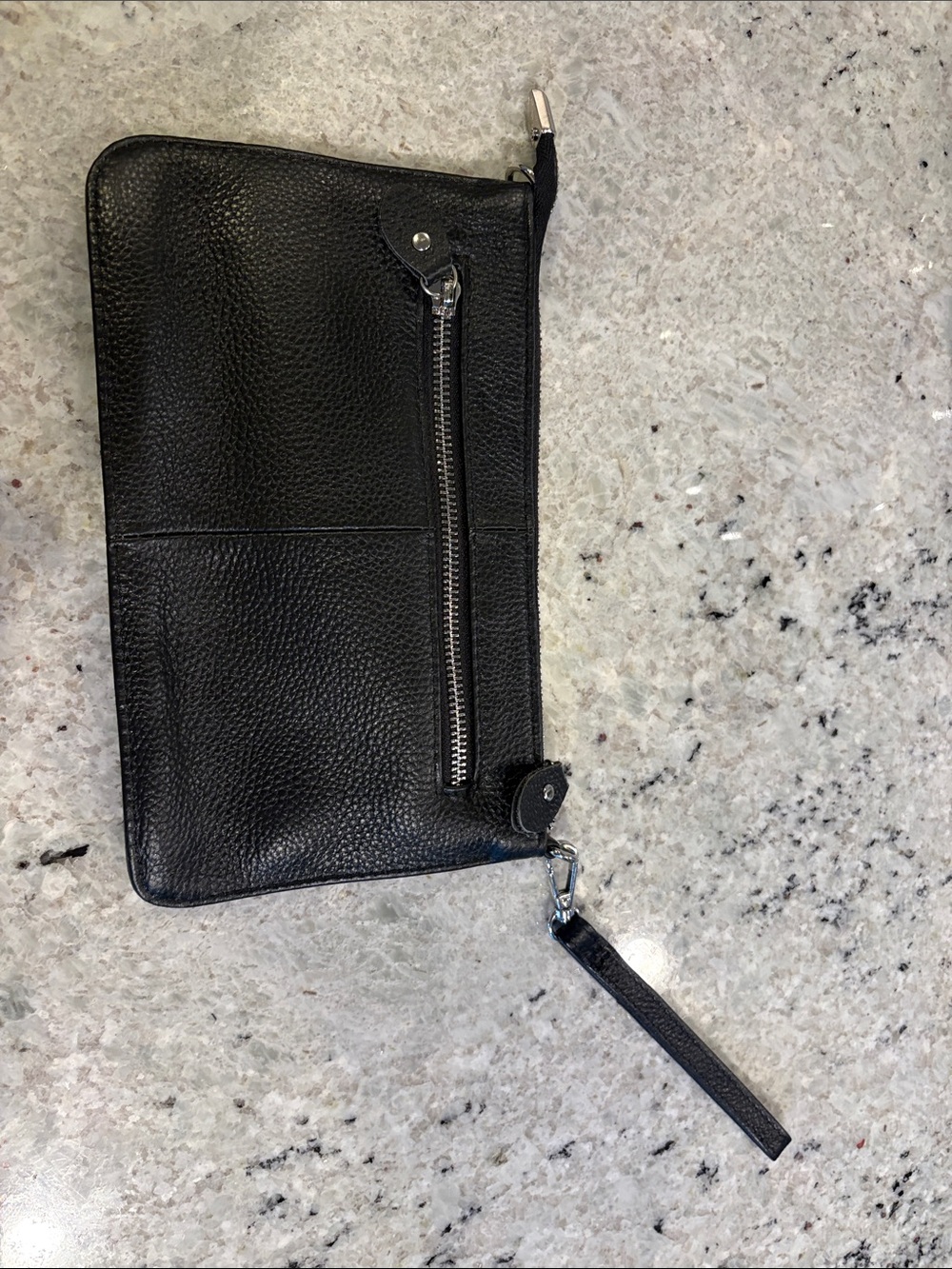 Classic Black Pebbled Leather Wristlet Crossbody